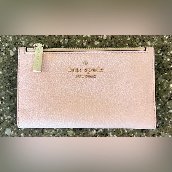 Kate Spade New York Leila Pebbled Leather Slim Bifold Wallet - Carnation Pink - Picture 1 of 15